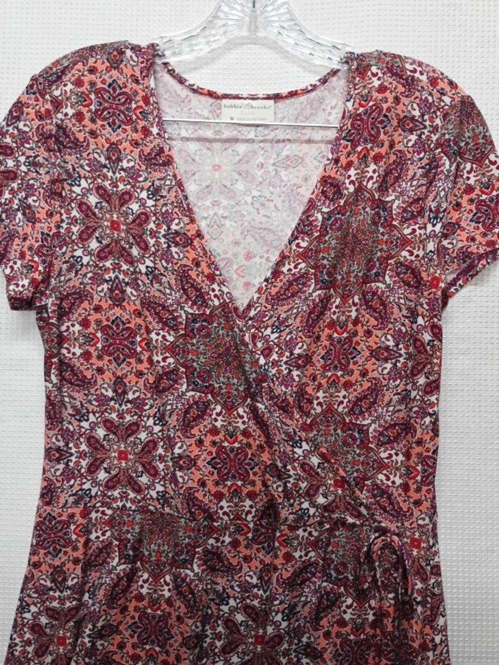 Vintage Bobbie Brooks Pink Red Floral Wrap Midi Dress - Picture 3 of 4